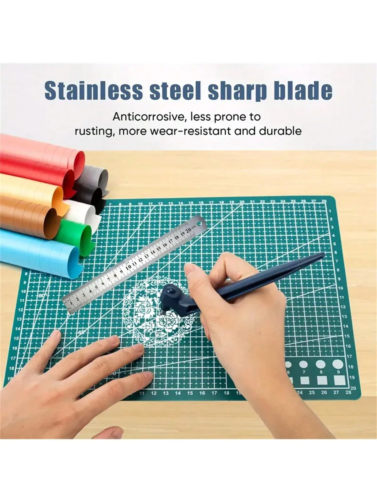 360° Rotating Craft Knife with Triangle Ruler - Precision Cutting Tool for Paper Crafts, Stencils & Vinyl - Image 6