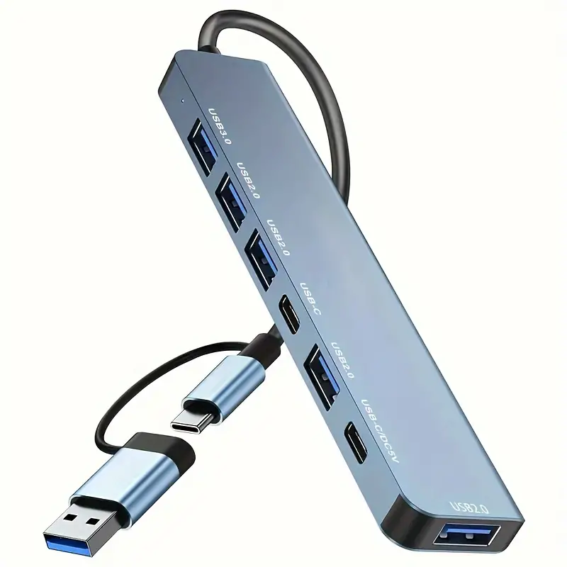 7-in-1 Aluminum USB-C Hub Adapter - 1 USB 3.0, 4 USB 2.0, 2 USB-C Ports Splitter - Image 5