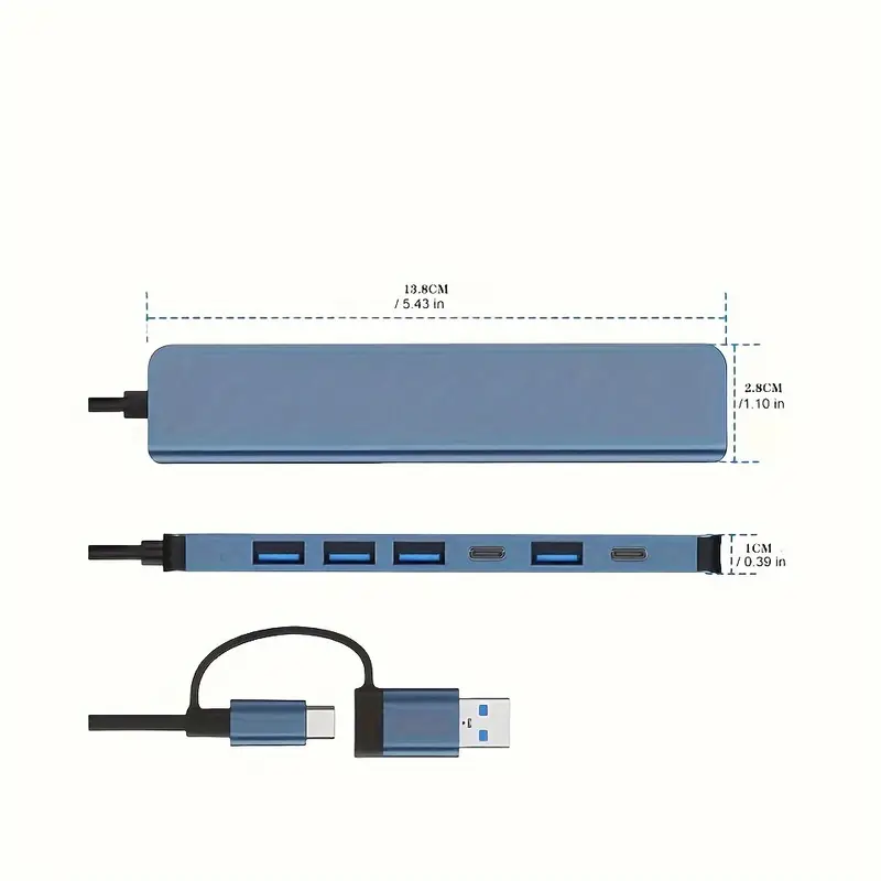 7-in-1 Aluminum USB-C Hub Adapter - 1 USB 3.0, 4 USB 2.0, 2 USB-C Ports Splitter - Image 7