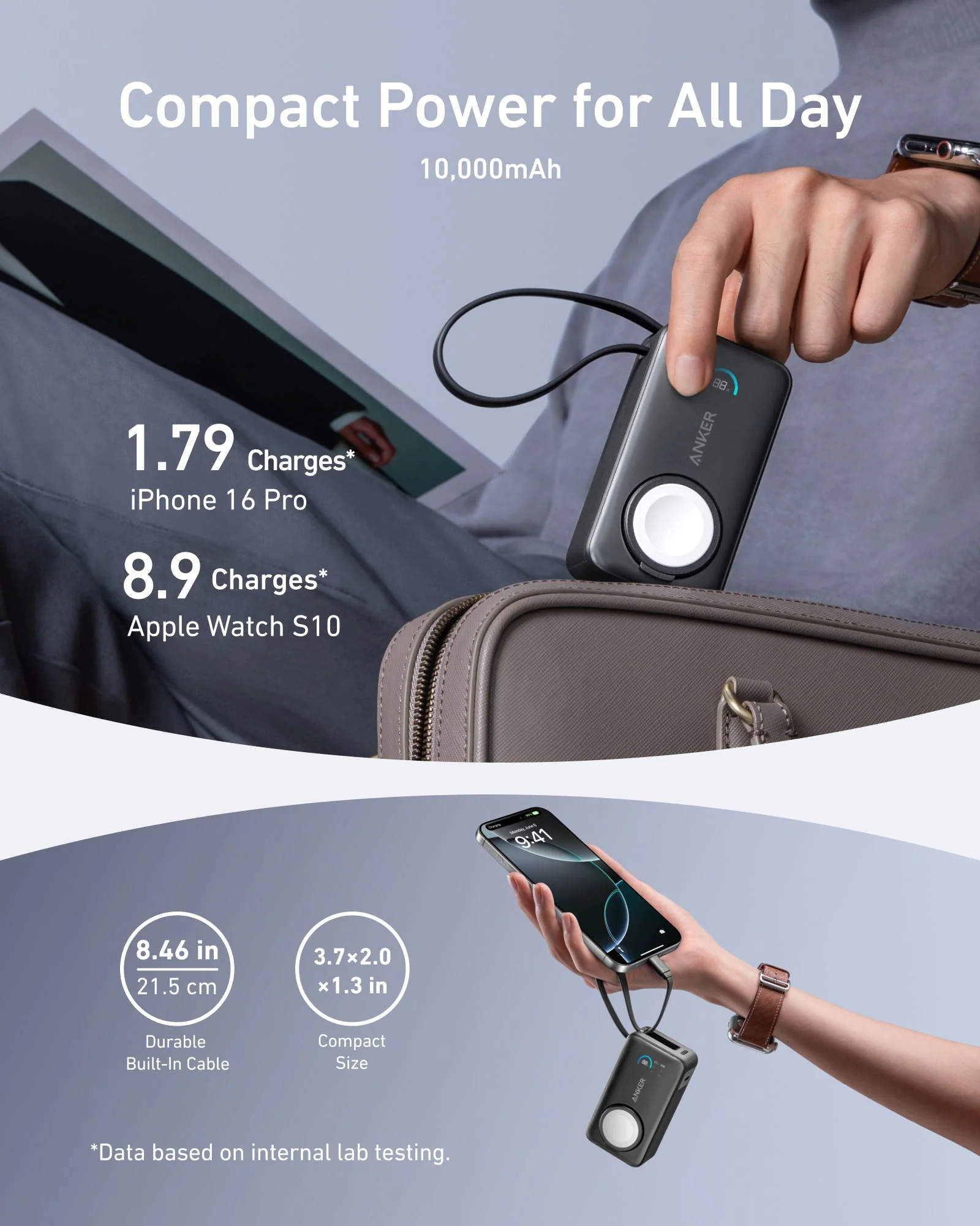 Anker MagGo Power Bank 10,000mAh 35W with Certified Apple Watch Charger & Built-In USB-C Cable – Black - Image 4