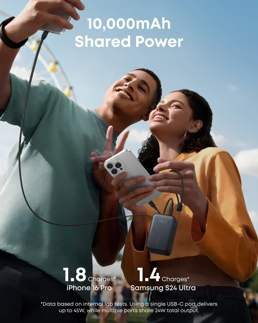 Anker Nano 10K 45W Power Bank with Built-In Retractable USB-C Cable & Smart Display – Black - Image 5