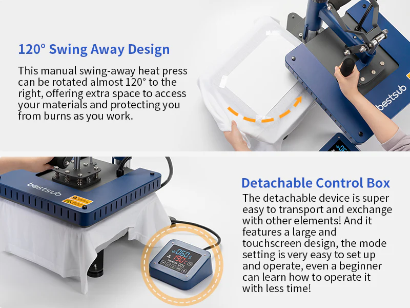 BestSub Swing Away Flat Heat Press – 40 x 60 cm / Seychelles Blue - Image 8