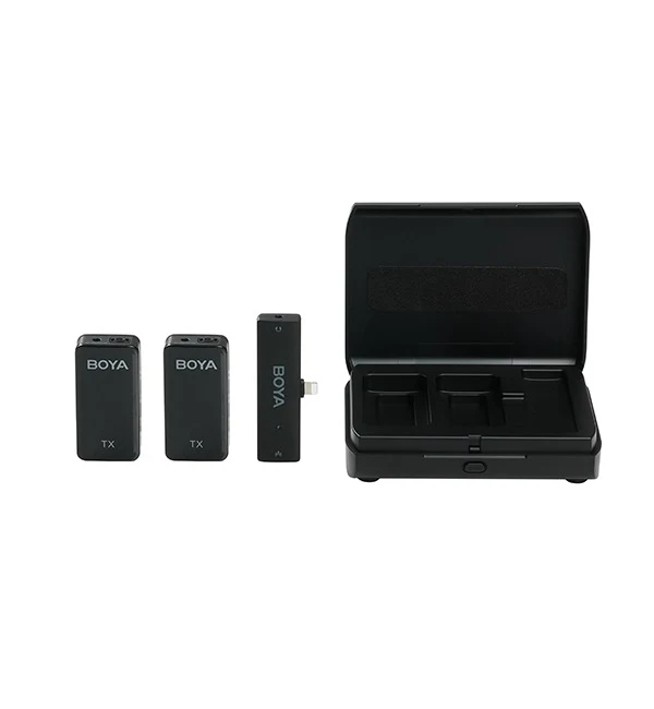 BOYA 2.4GHz Wireless Microphone for Mobile Devices (2 Transmitters + 1 Receiver with Lightning Jack) – Black