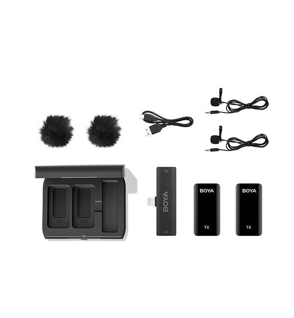 BOYA 2.4GHz Wireless Microphone for Mobile Devices (2 Transmitters + 1 Receiver with Lightning Jack) – Black - Image 2