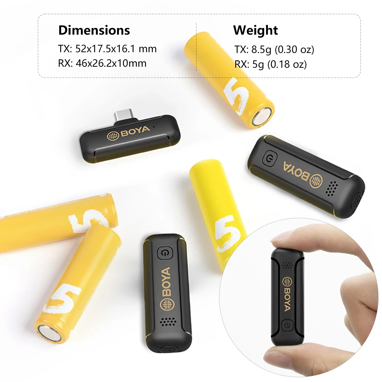 BOYA Smallest 2.4Ghz Wireless Microphone for Type-C device( 1TX+1RX ) -Black - Image 4