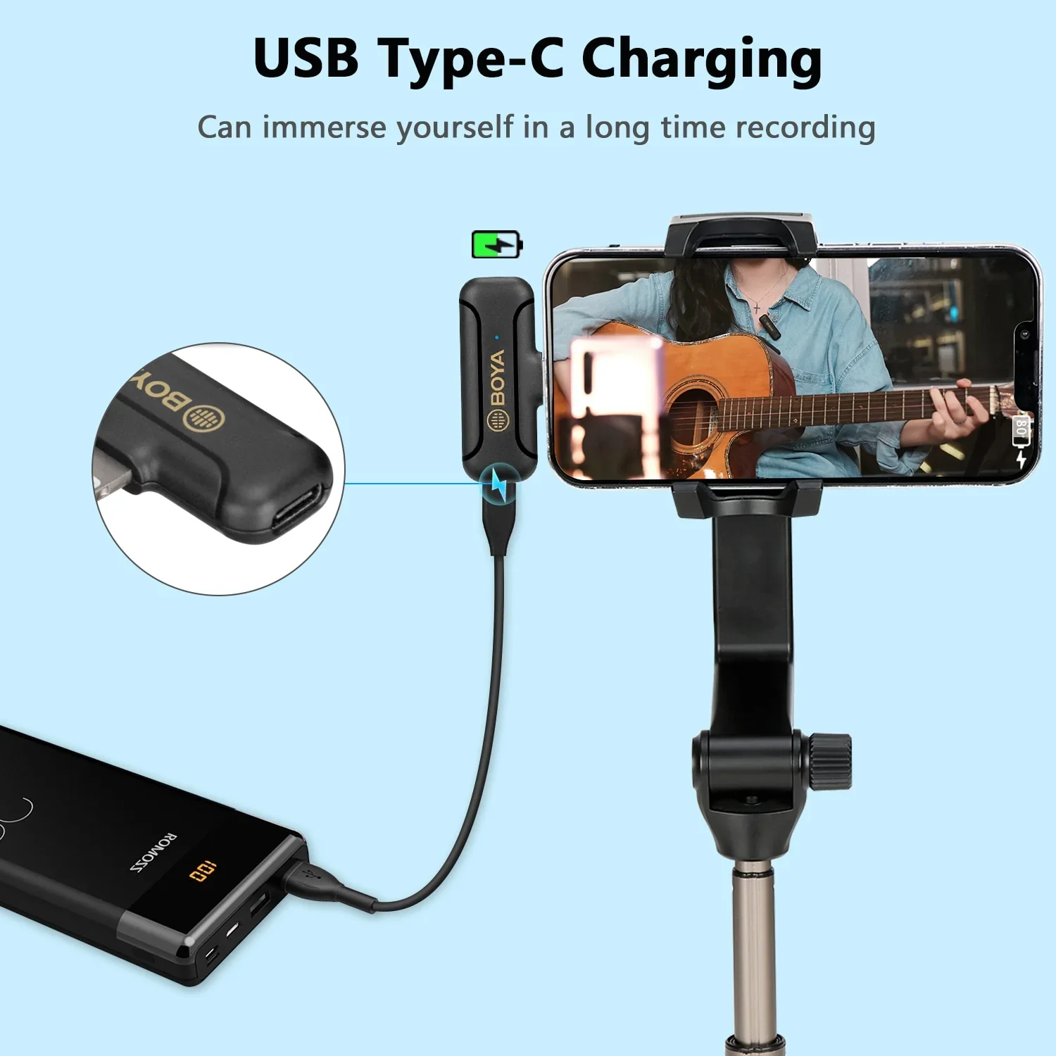 BOYA Smallest 2.4Ghz Wireless Microphone for Type-C device( 1TX+1RX ) -Black - Image 7