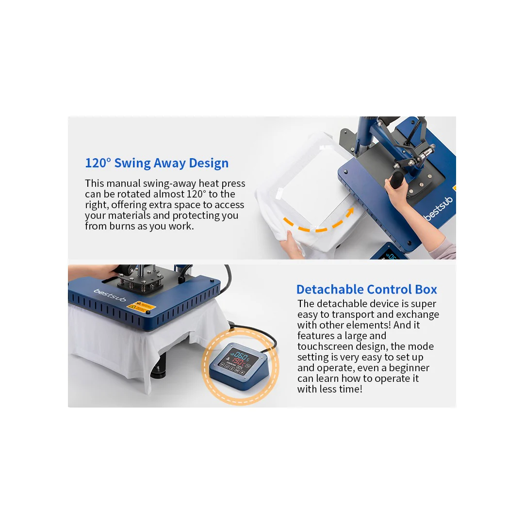 BestSub Swing Away Flat Heat Press – 38 x 38 cm / Seychelles Blue - Image 16