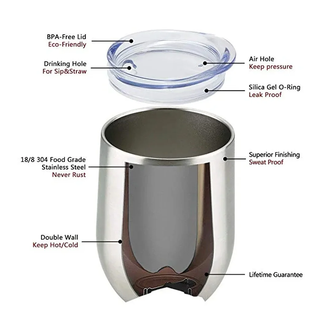 Double Wall Stainless Steel Tumbler Insulated Eggshell Cup with Lid – 12oz / Sublimation Printing / Printing not Included - Image 9