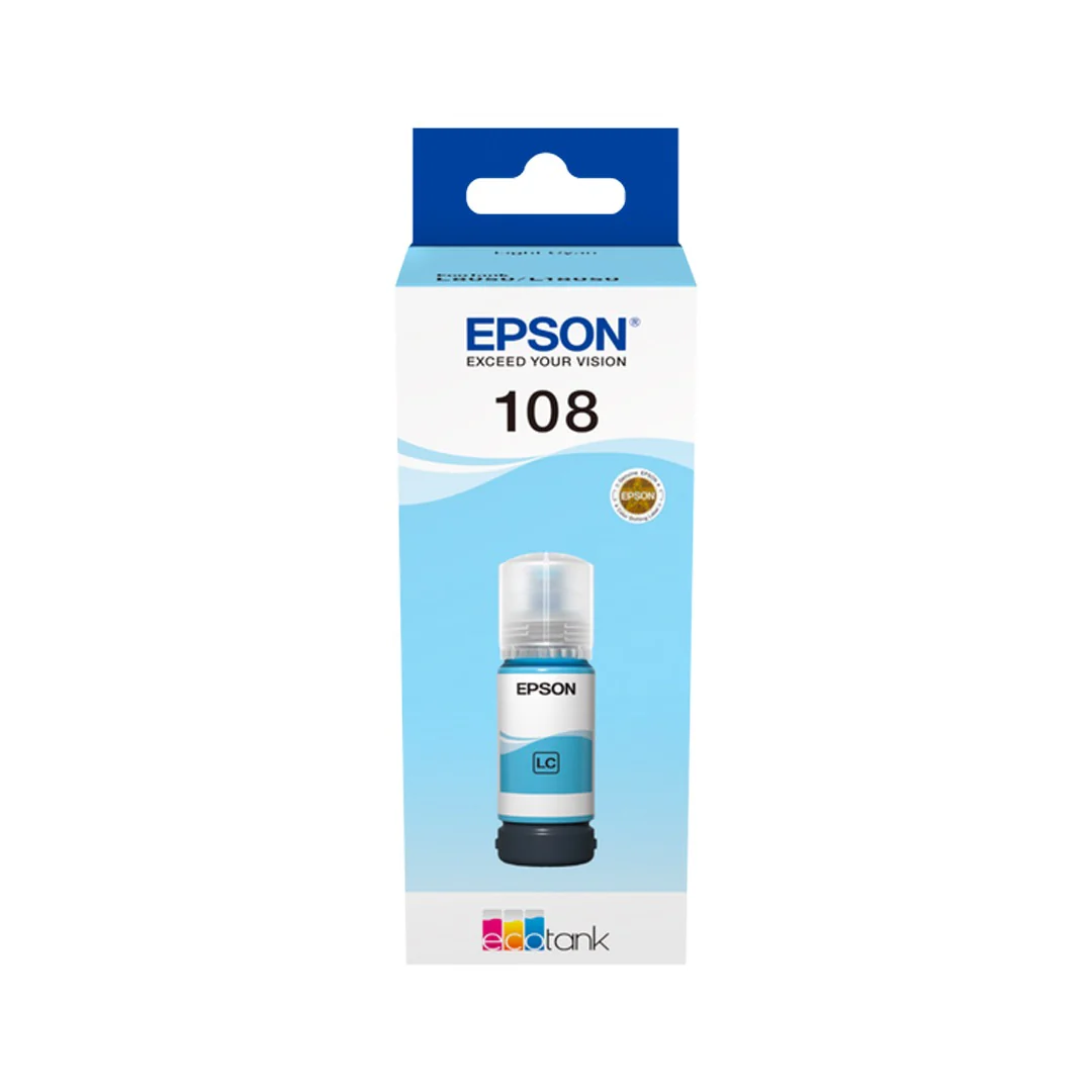 Epson 108 Light Cyan Ink Bottle – 7200 Pages/ 70 ml/ Light Cyan Color/ Ink Bottle