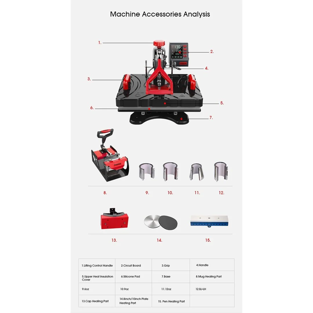 Freesub P8100 Combo 8 in 1 Heat Press Machine – Mug, T-shirt Sublimation Printing Machine - Image 6