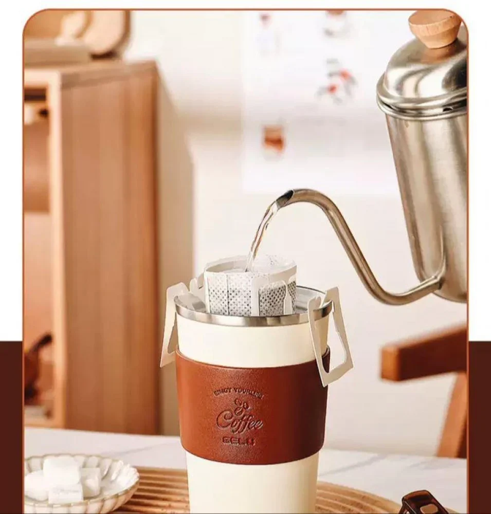 GELU Ceramic Coffee Cup – 350ml / Light Green / 304 Stainless Steel Thermos Cup in High-End Exquisite Leather - Image 2