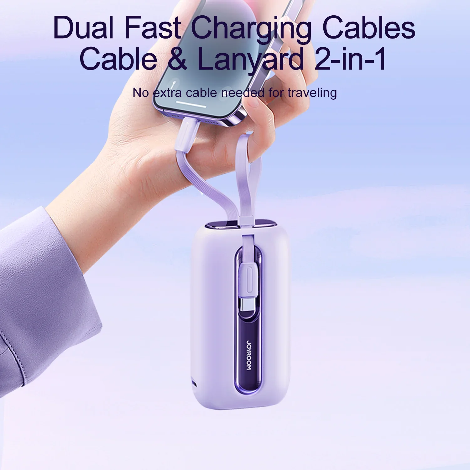 Joyroom JR-L012 Mini Power Bank with Dual Cables – 10000mAh / 22.5W / Purple - Image 3