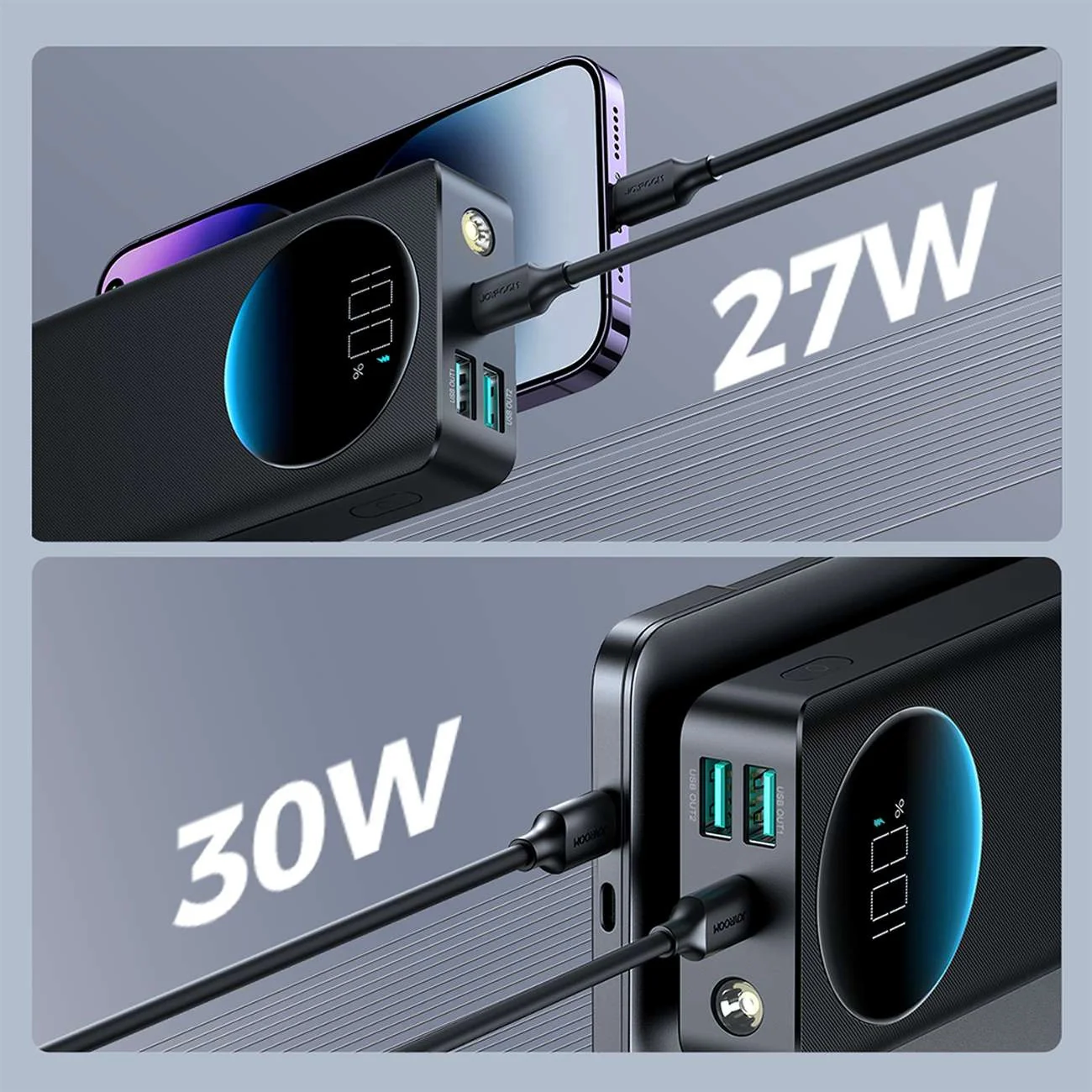 Joyroom JR-PBF03 LCD Screen Power Bank with Light – 30000mAh / 30W / Black - Image 10