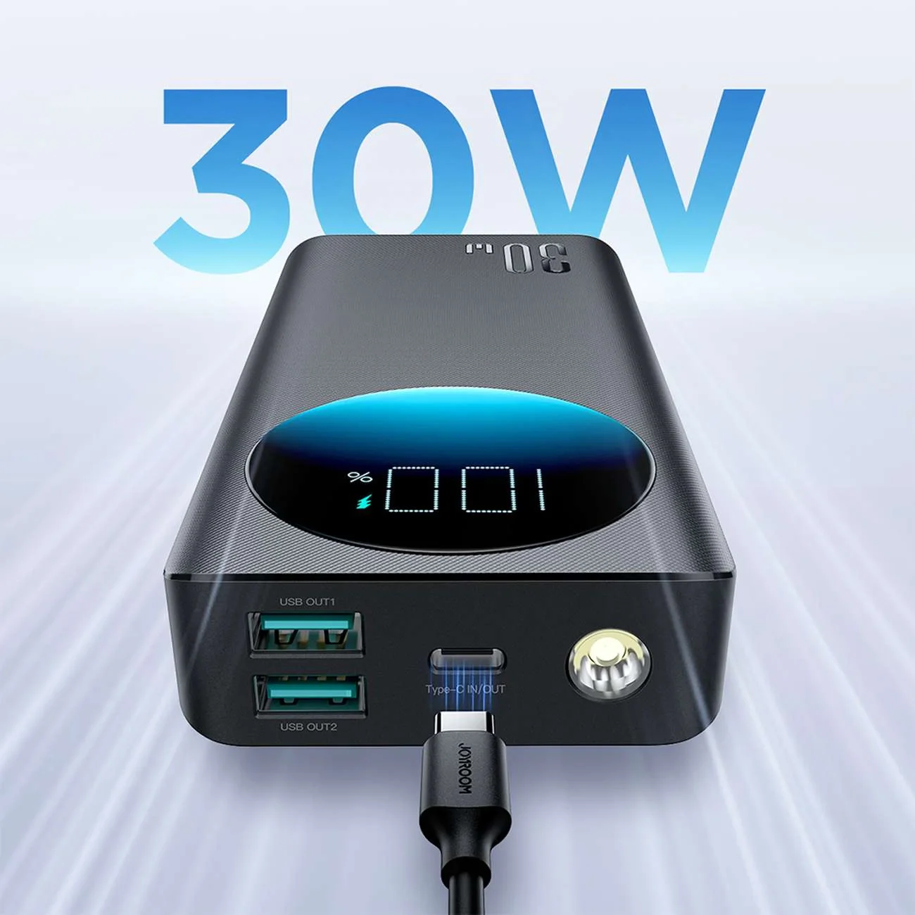 Joyroom JR-PBF03 LCD Screen Power Bank with Light – 30000mAh / 30W / Black - Image 9