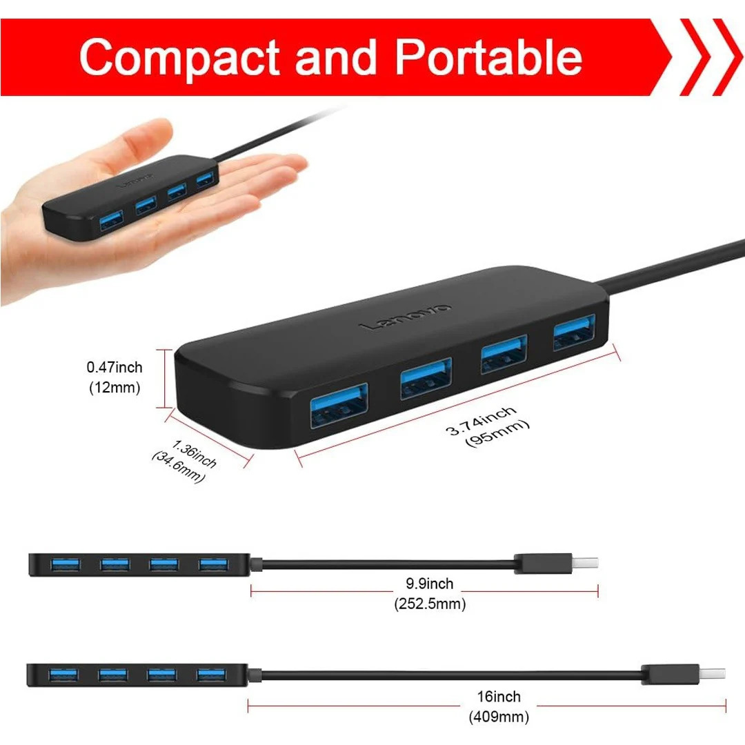 Lenovo A601 USB Hub – 4 Port USB 3.0 Hub with 19 Inch Long Cable - Image 5