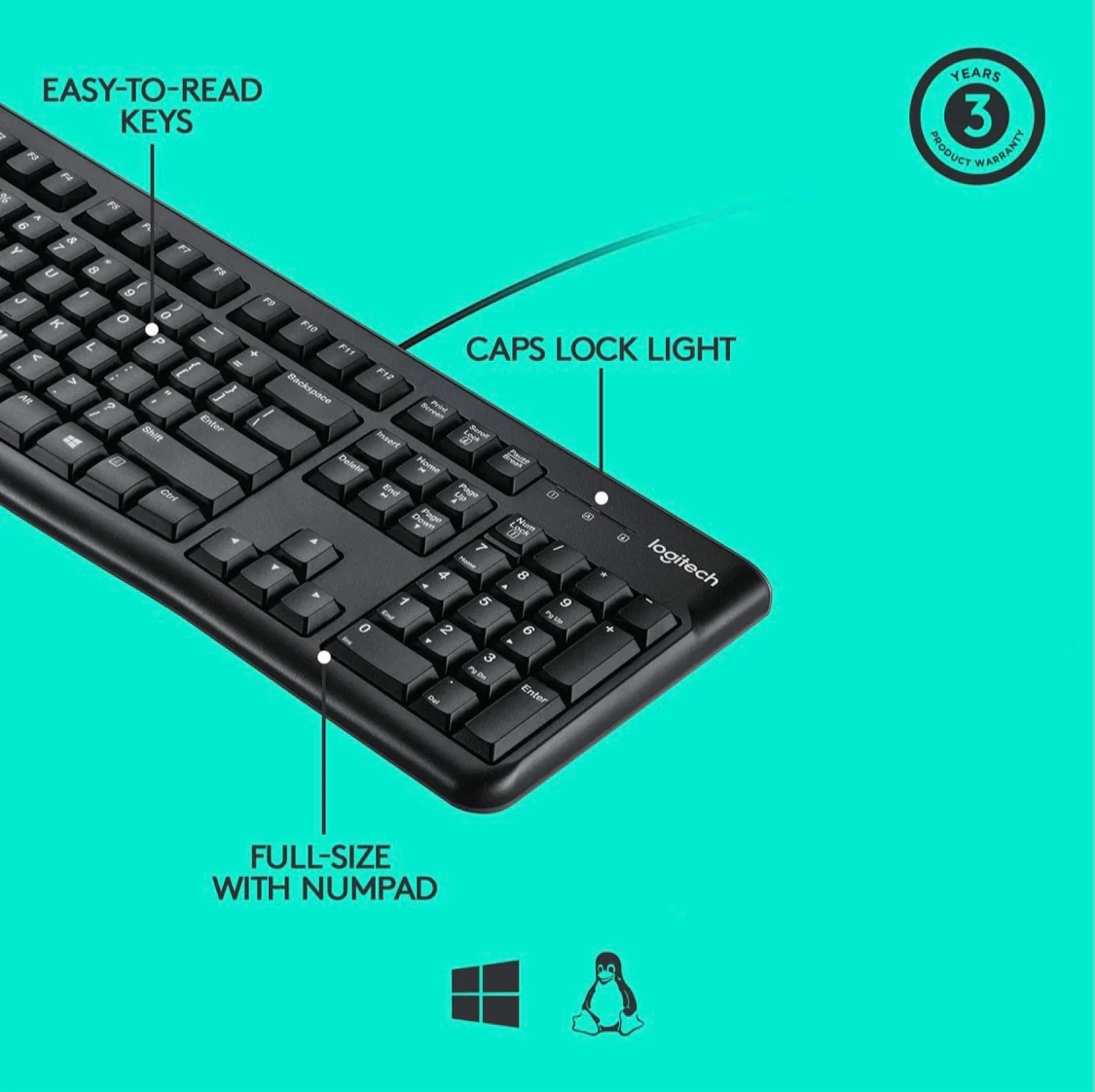Logitech K120 – Wired / USB 2.0 / Arb/Eng / Black – Keyboard – 920-002495 - Image 3