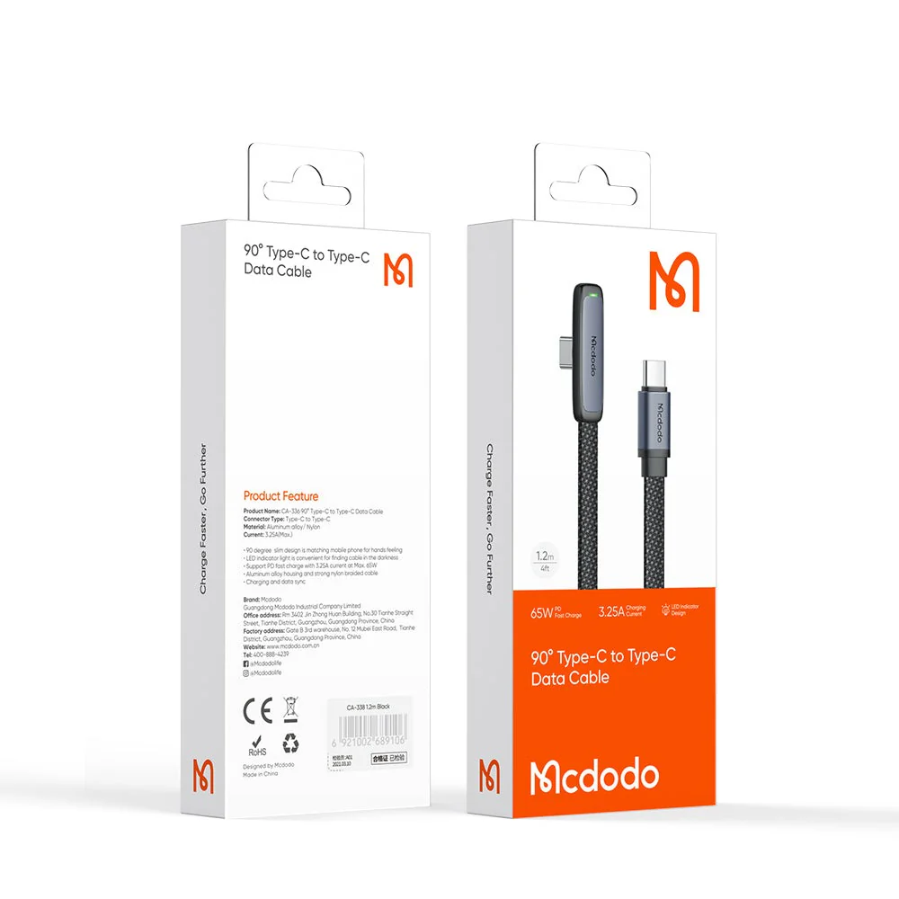 Mcdodo 65W Type-C to Type-C 90 Degree Gaming Data Cable 1.2m – CA-3360 - Image 10