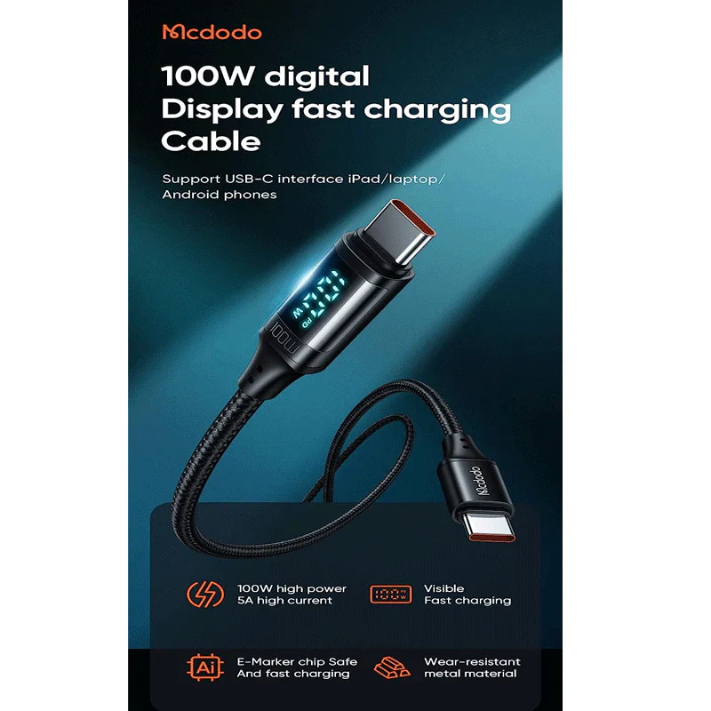 Mcdodo CA-110 Digital HD Fast Charge Data Cable – Type-C / 100W / 1.2 Meter / Black - Image 6
