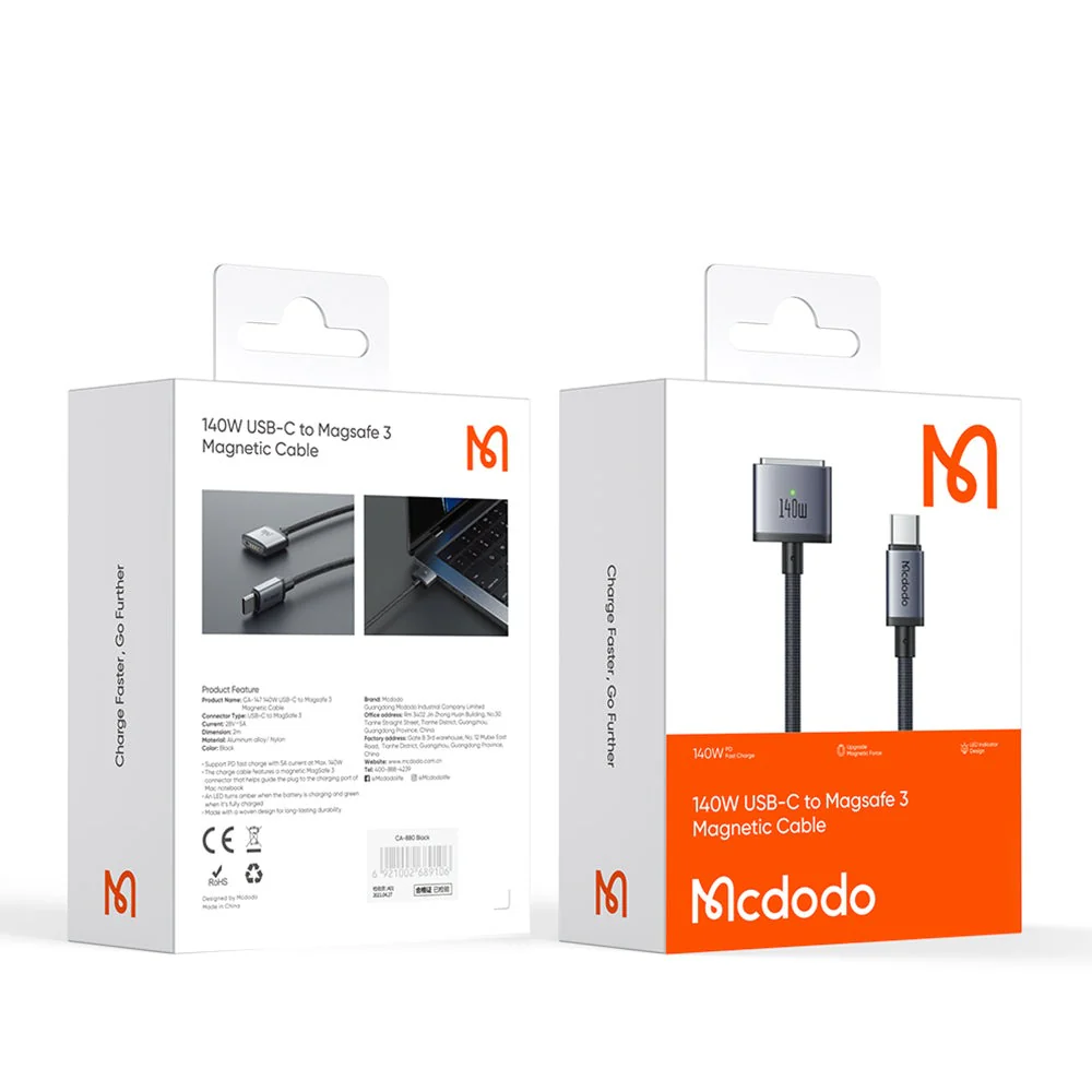 Mcdodo CA-1470 140W USB-C to MagSafe 3 Magnetic Cable with LED – 2m - Image 9