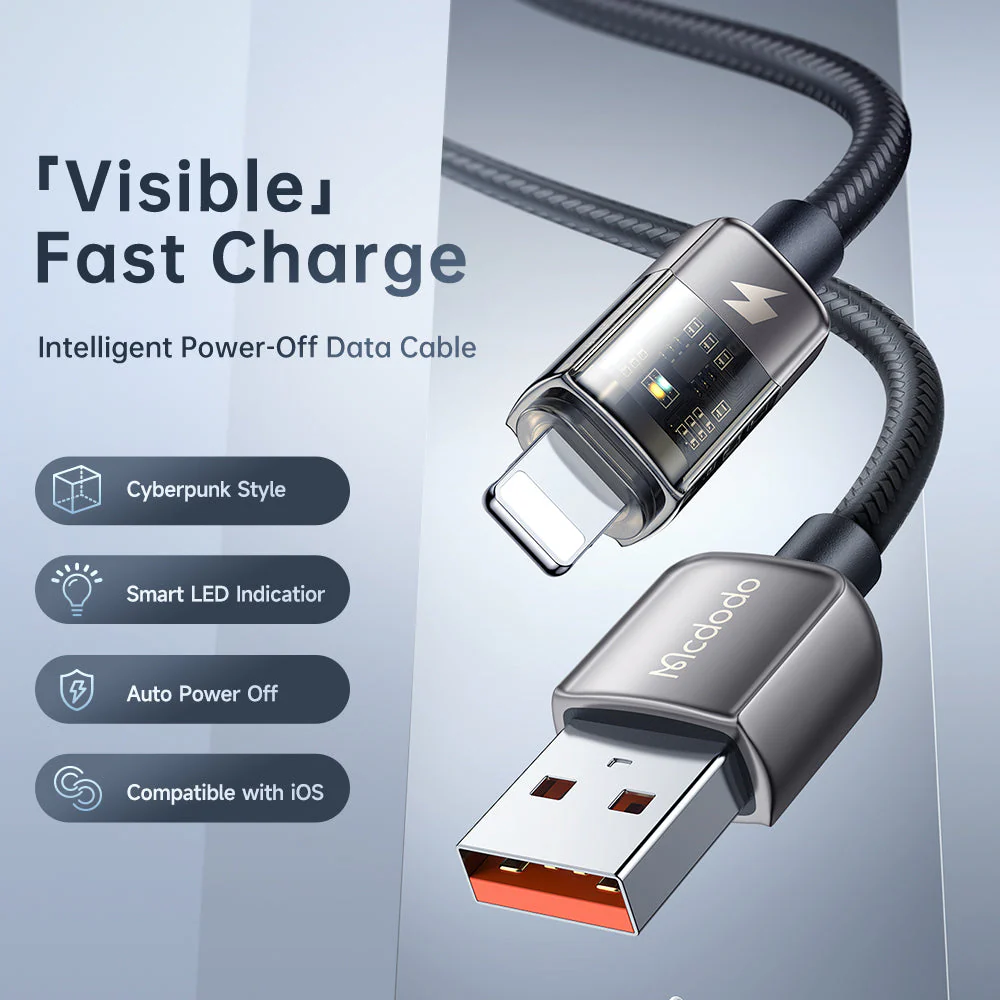 Mcdodo CA-314 Auto Power Off Lightning Transparent Data Cable 1.2m - Image 6