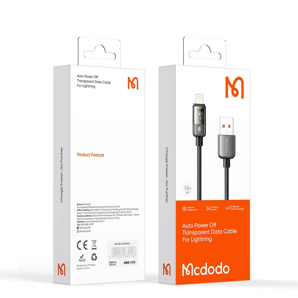 Mcdodo CA-314 Auto Power Off Lightning Transparent Data Cable 1.8m - Image 9