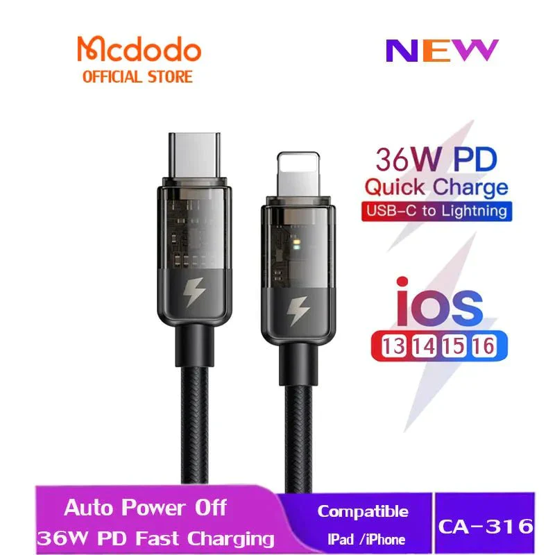 Mcdodo CA-316 1.2M 36W PD to Lightning LED Indicator Cable - Image 2