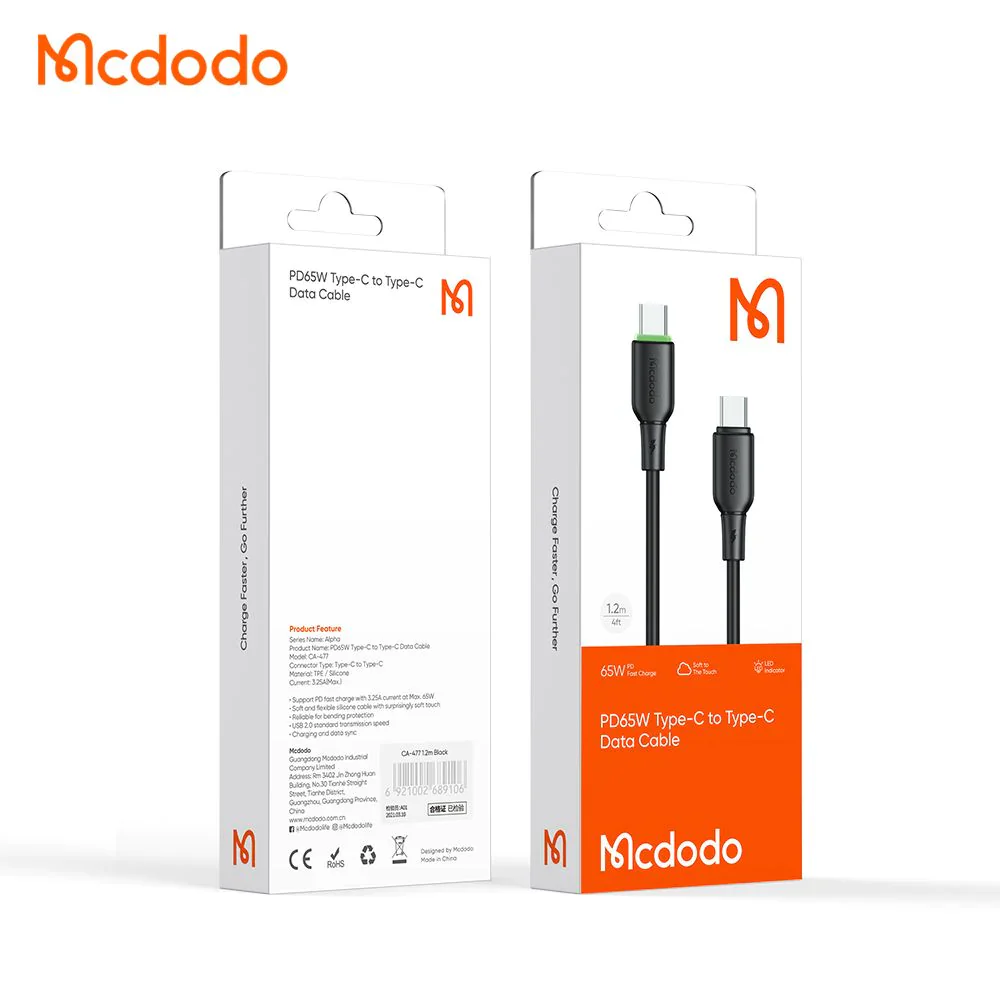 Mcdodo CA-477 65W Liquid Silicone + LED Series – Type-C to Type-C / 1.2m - Image 12