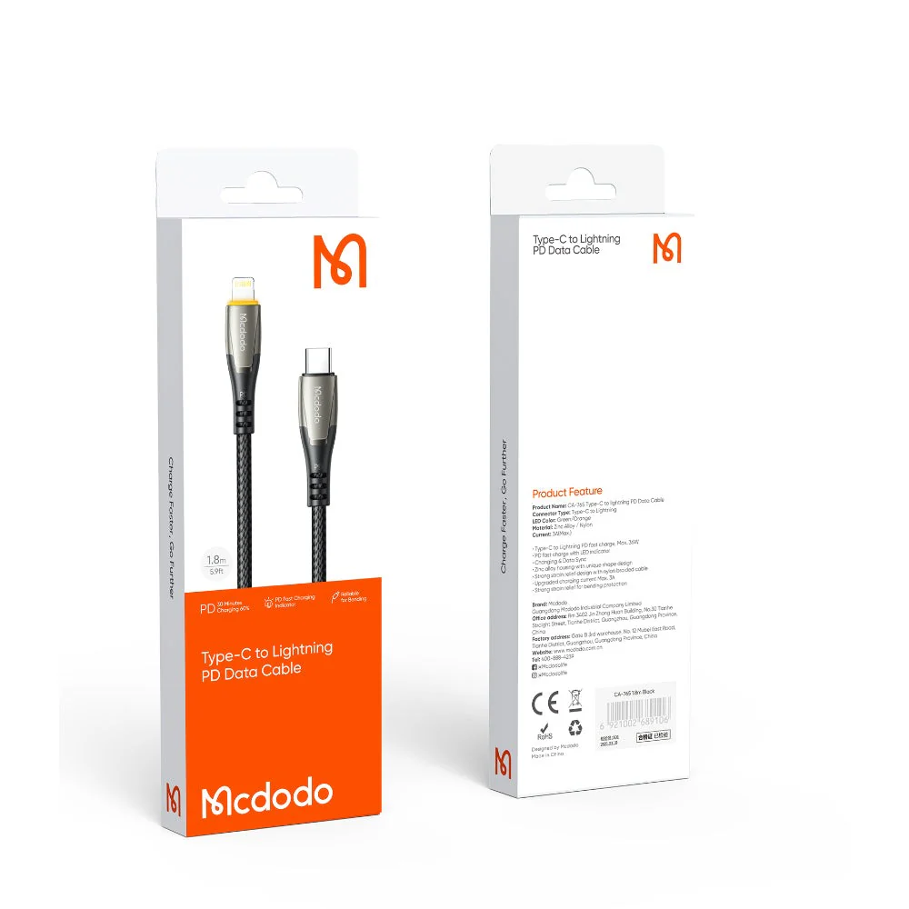 Mcdodo CA-765 Porsche Series PD Type-C to Lightning Cable with LED – 1.2m - Image 9