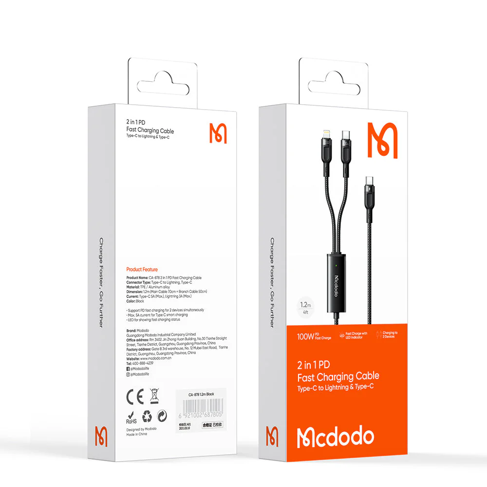 Mcdodo CA-878 2 in 1 Type C to Type C and Lightning Cable 1.2m - Image 7