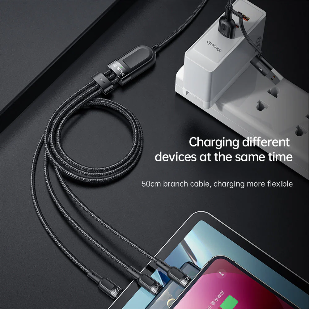 Mcdodo CA-880 Multifunction Data Cable – 2 in 1 PD USB-C / USB-A / Lightning / 1.2 Meters / Black - Image 2