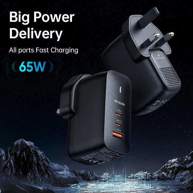Mcdodo CH-017 Mecha Series GaN 65W Dual Type-C + USB Mini Size Wall Charger (UK Plug) - Image 4