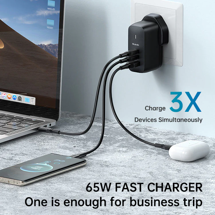 Mcdodo CH-017 Mecha Series GaN 65W Dual Type-C + USB Mini Size Wall Charger (UK Plug) - Image 5