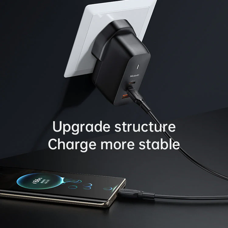 Mcdodo CH-017 Mecha Series GaN 65W Dual Type-C + USB Mini Size Wall Charger (UK Plug) - Image 9