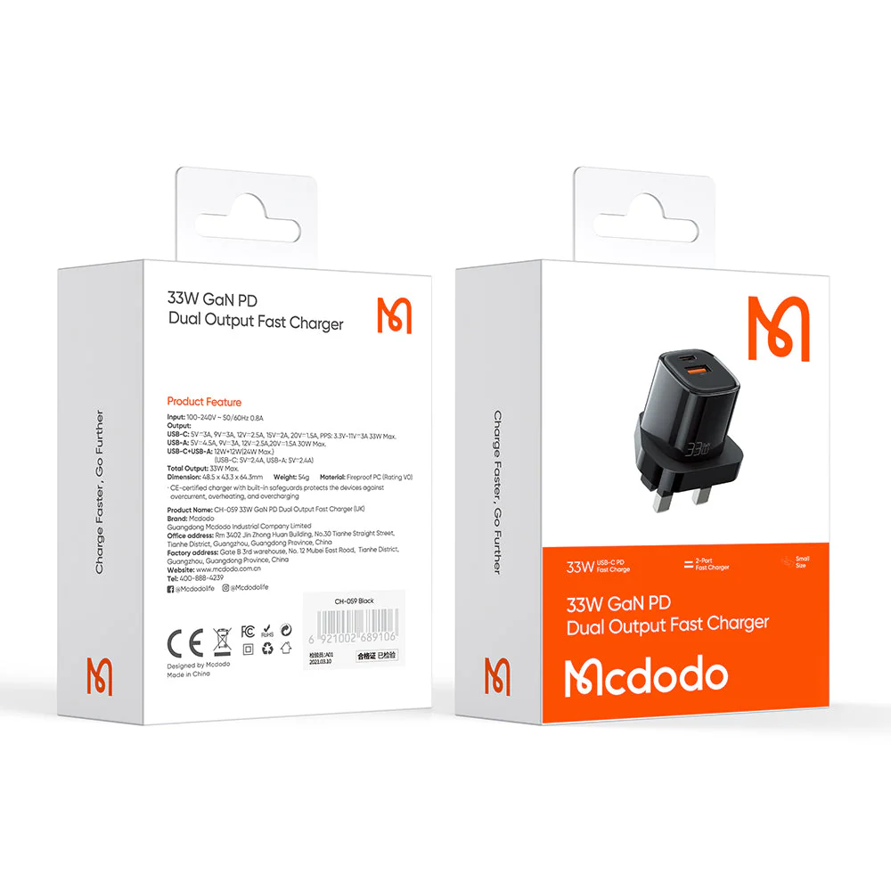 Mcdodo CH-0591 Nano Series 33W PD+QC Dual Port Charger (UK plug) - Image 8