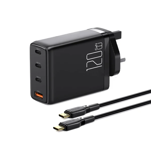 Mcdodo CH-076 GaN 120W PD Four-Port Wall Charger With Cable – USB-C / USB-A / 120W / Black