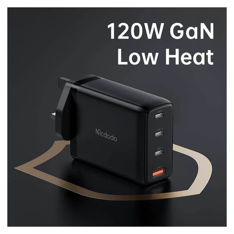 Mcdodo CH-076 GaN 120W PD Four-Port Wall Charger With Cable – USB-C / USB-A / 120W / Black - Image 4