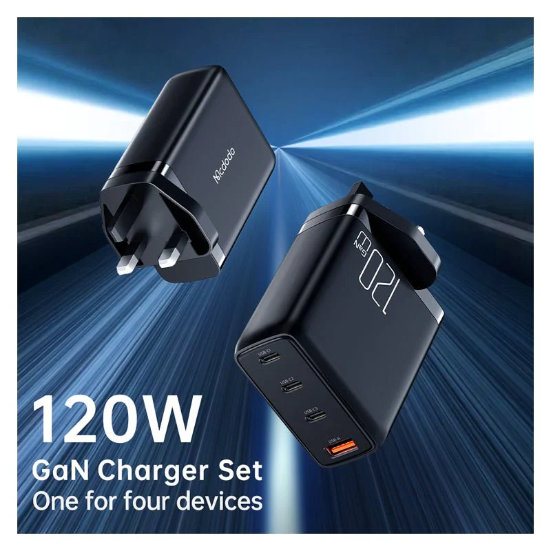 Mcdodo CH-076 GaN 120W PD Four-Port Wall Charger With Cable – USB-C / USB-A / 120W / Black - Image 7