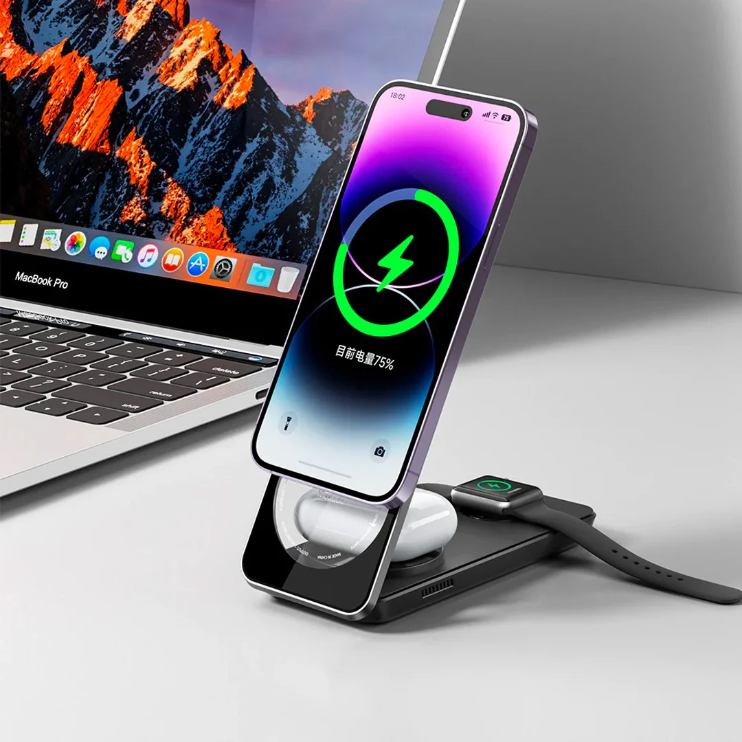 Mcdodo CH-115 3 in 1 Foldable Magnetic Wireless Charger for Phone TWS Watch Peace Series - Image 5