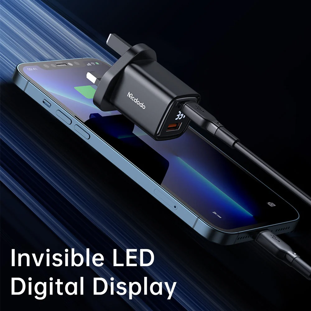 Mcdodo CH-169 Digital Display PD+QC Dual Port 33W Fast Charger – USB-A / USB-C / Black - Image 4