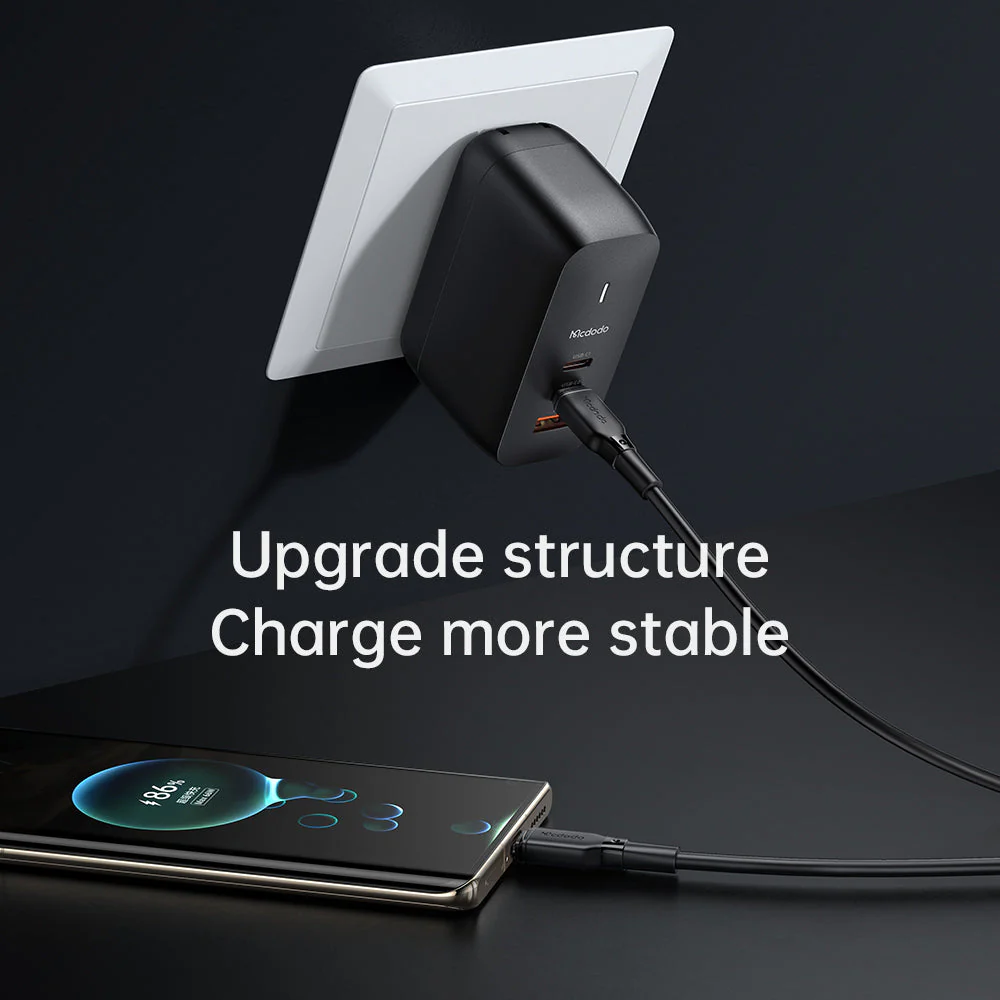 Mcdodo CH-844 Mecha Series GaN 65W Dual Type-C + USB Mini Size Wall Charger Set (EU/UK/US Plug) - Image 3