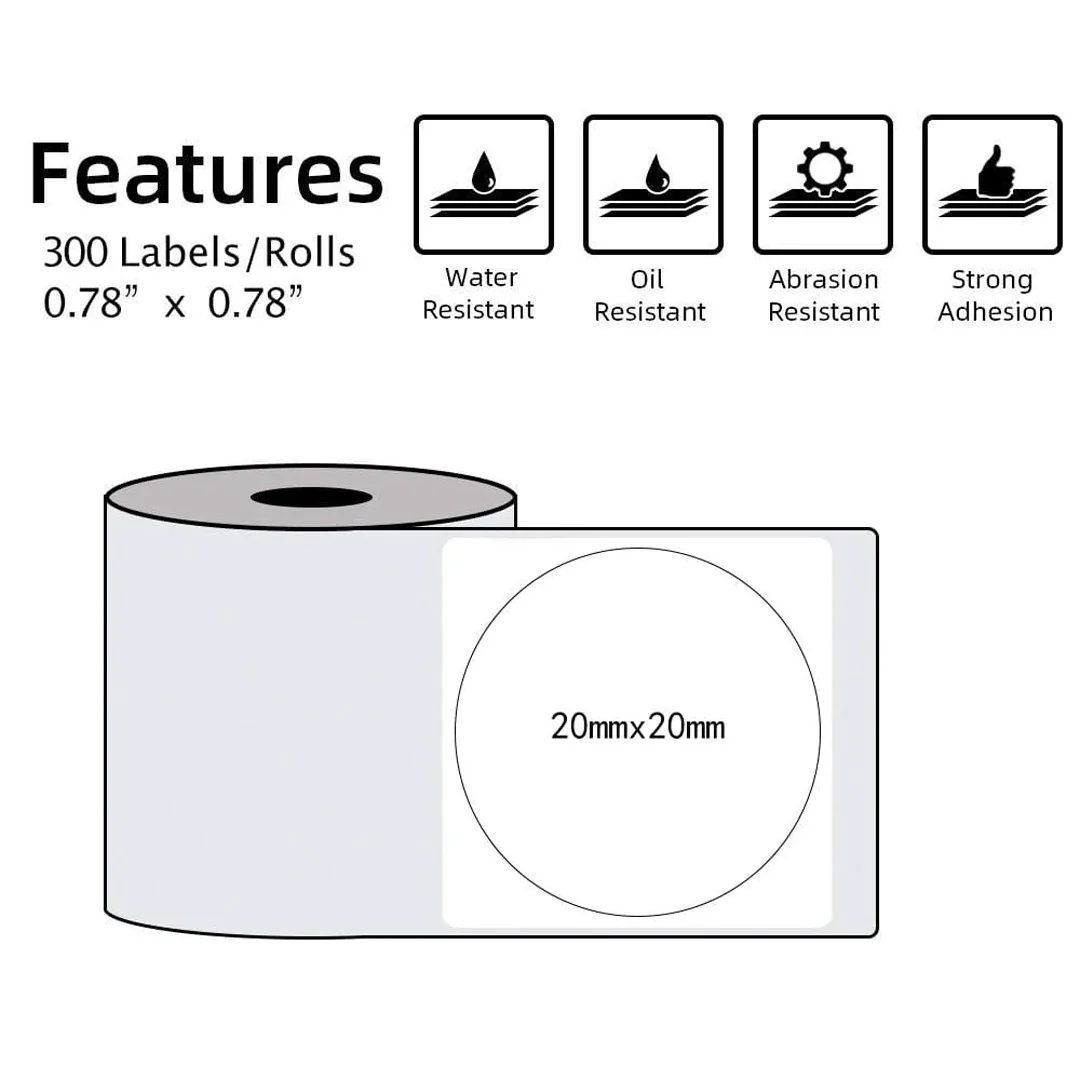 Phomemo Printer Labels 20 X 20mm Round White Label – 1 Roll (300 Labels/Roll) - XY2020 - Image 2