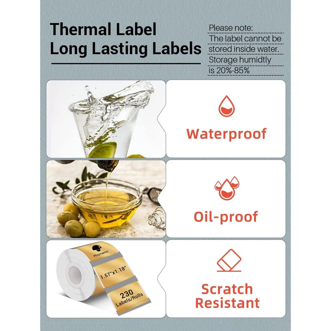 Phomemo Printer Labels 40 X 30mm Gold Glitter Square Label – 1 Roll (230 labels/per roll) – XP-GD4030 - Image 3