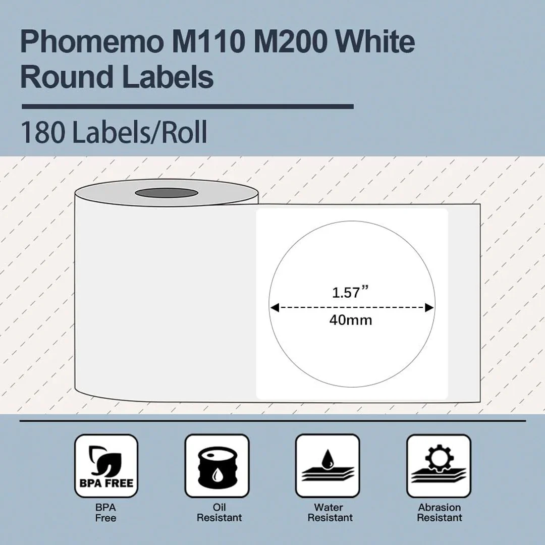 Phomemo Printer Labels 40 x 40mm Round White Label – 1 Roll (180 labels/per roll) - XY4040 - Image 2
