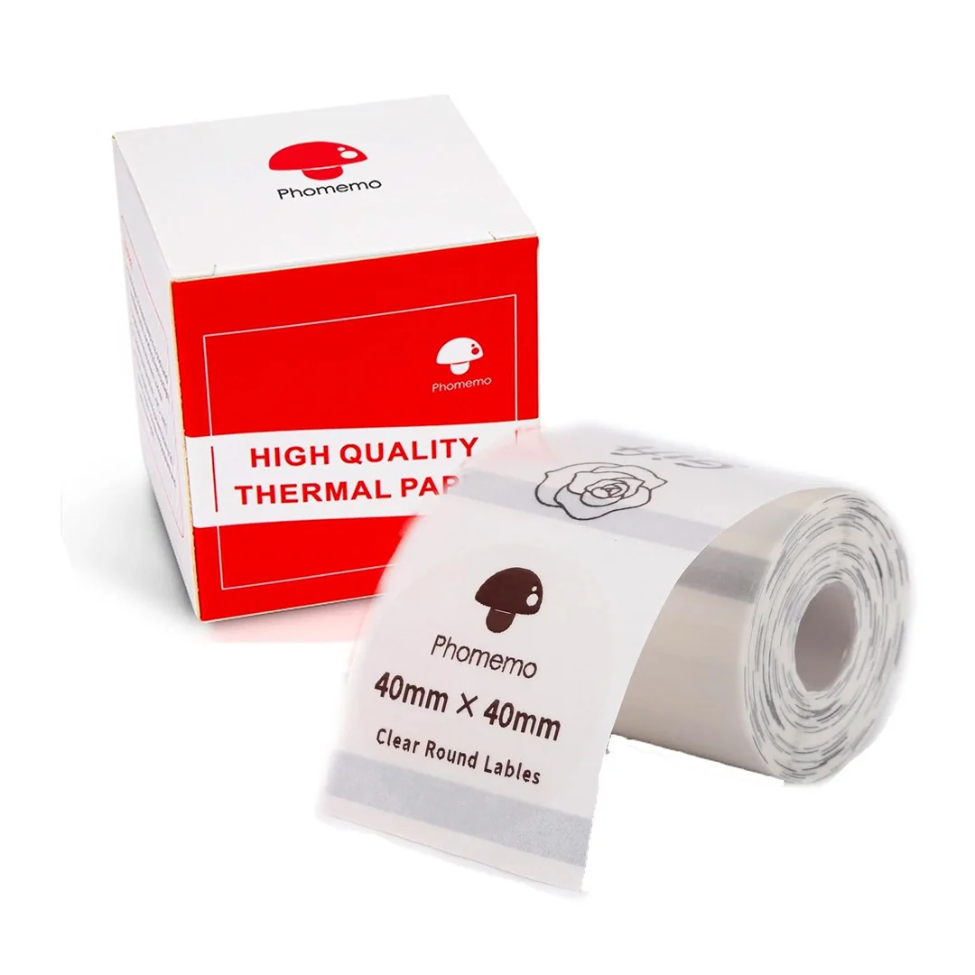 Phomemo Printer Labels 40 X 40mm Transparent Round Label – 1 Roll (180 Labels/per roll) - XY4040-TT