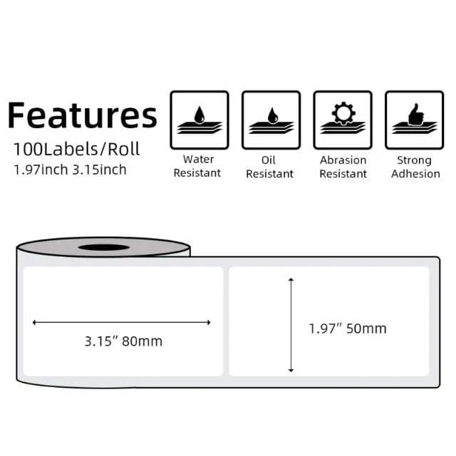 Phomemo Printer Labels 50 X 80mm Square White – 1 Roll (100 labels/per roll) - XP5080 - Image 3