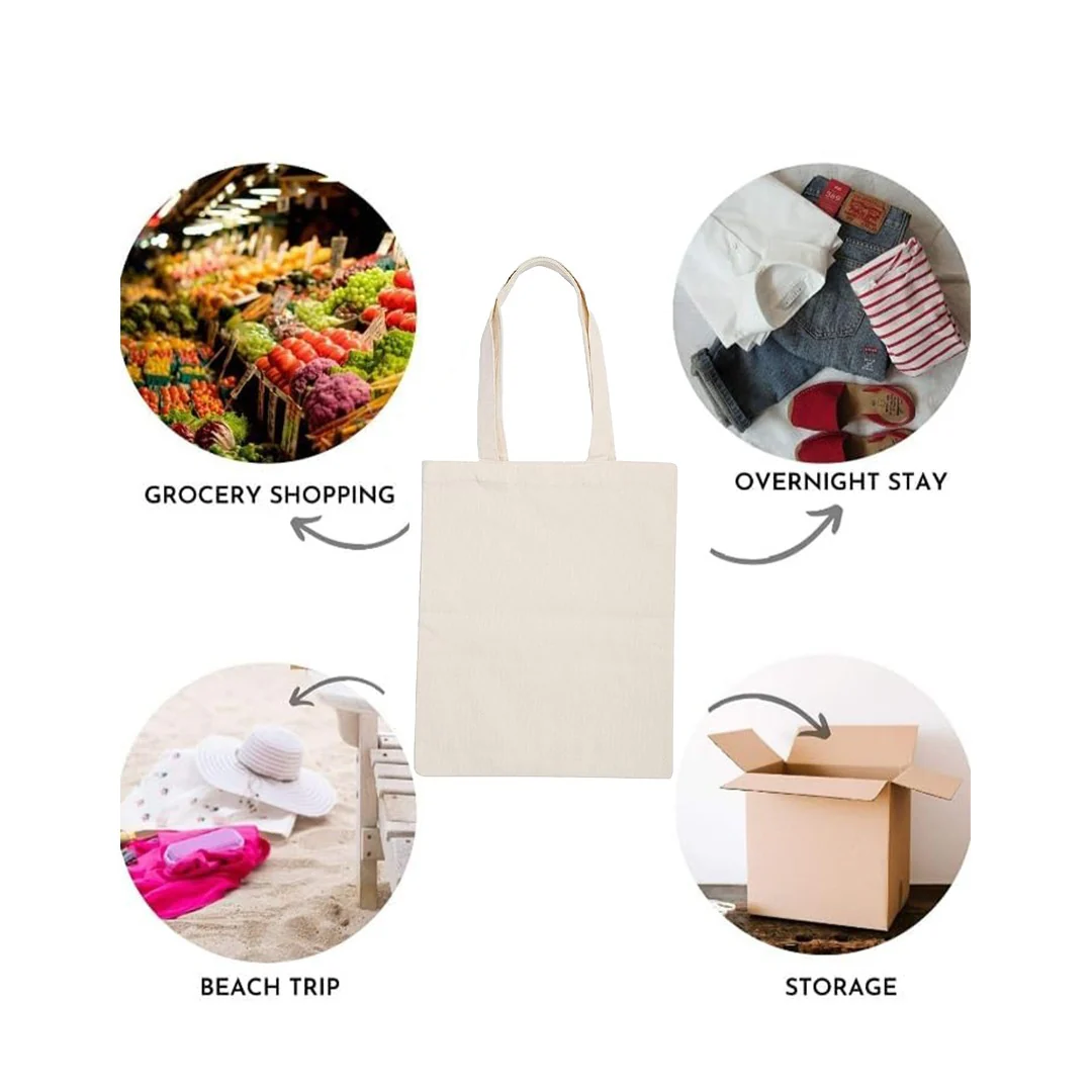 Plain Cotton Tote Bag Vertical – 15.2 in x 13.8 in/ Available in White or Black/ Printing not Included - Image 10