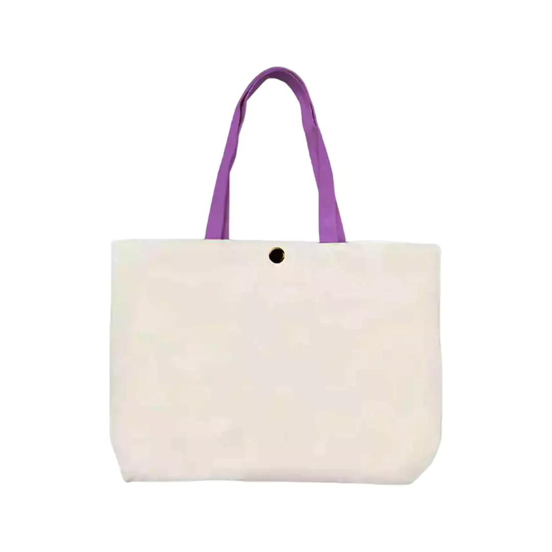 Plain Cotton Tote Bag with Button Closure and Colorful Handles – 8.5 in x 10.5 in/ Available in Multi-Color Handles/ Printing not Included