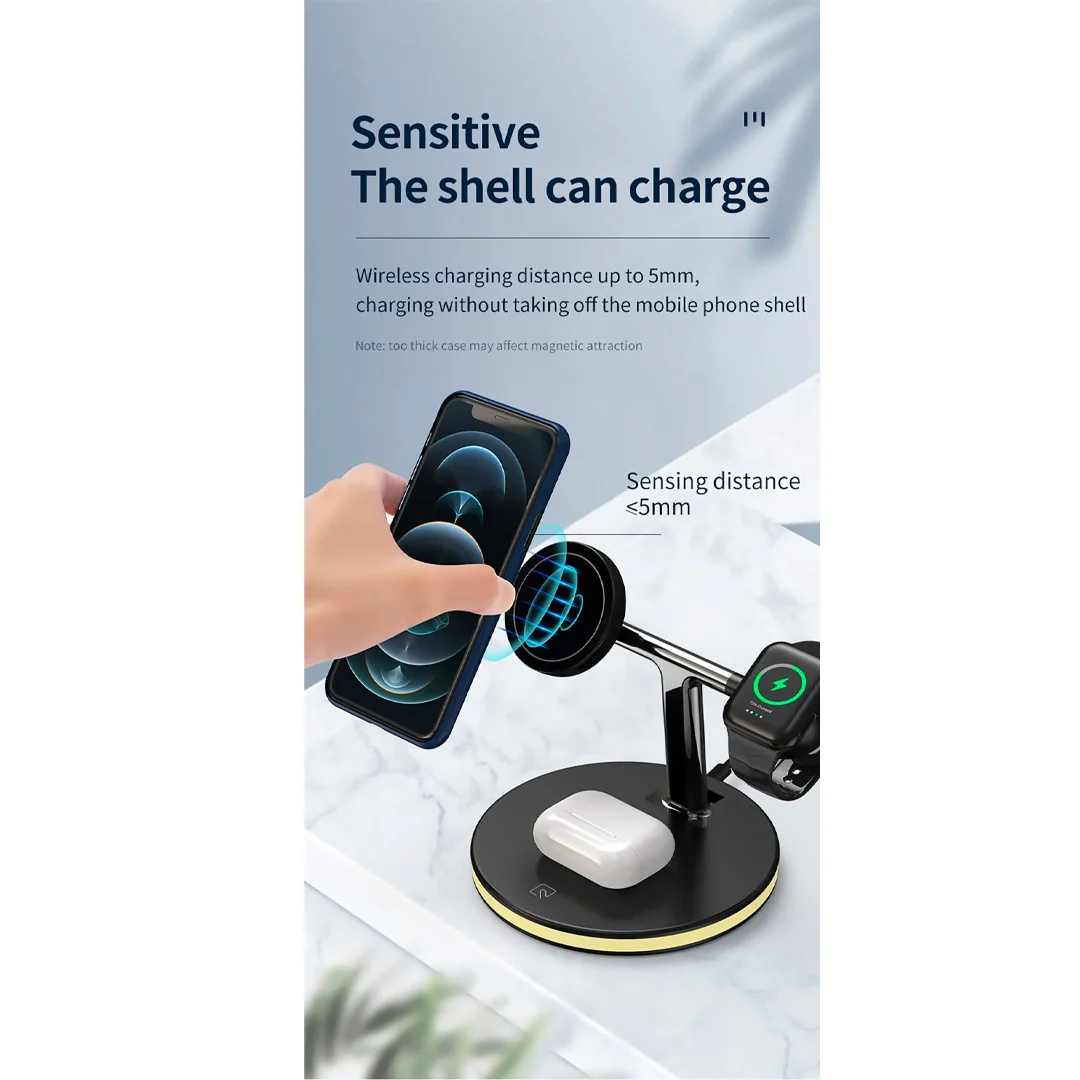 PowerPod Trio 25W Magnetic Fast Charging Station for iPhone 12 Mini, 12 Pro, iWatch, and AirPods Pro with Touch Illumination - Image 4