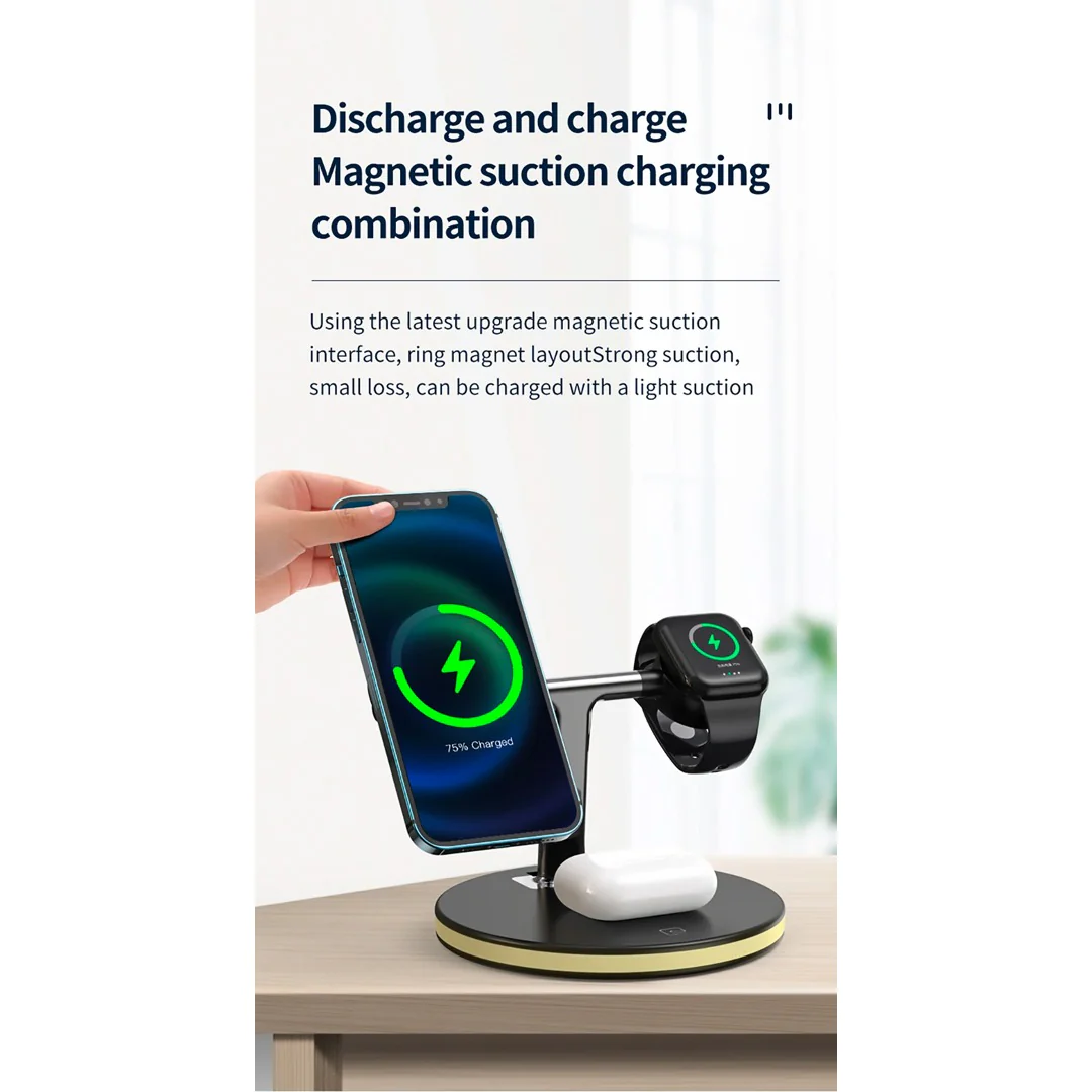 PowerPod Trio 25W Magnetic Fast Charging Station for iPhone 12 Mini, 12 Pro, iWatch, and AirPods Pro with Touch Illumination - Image 5