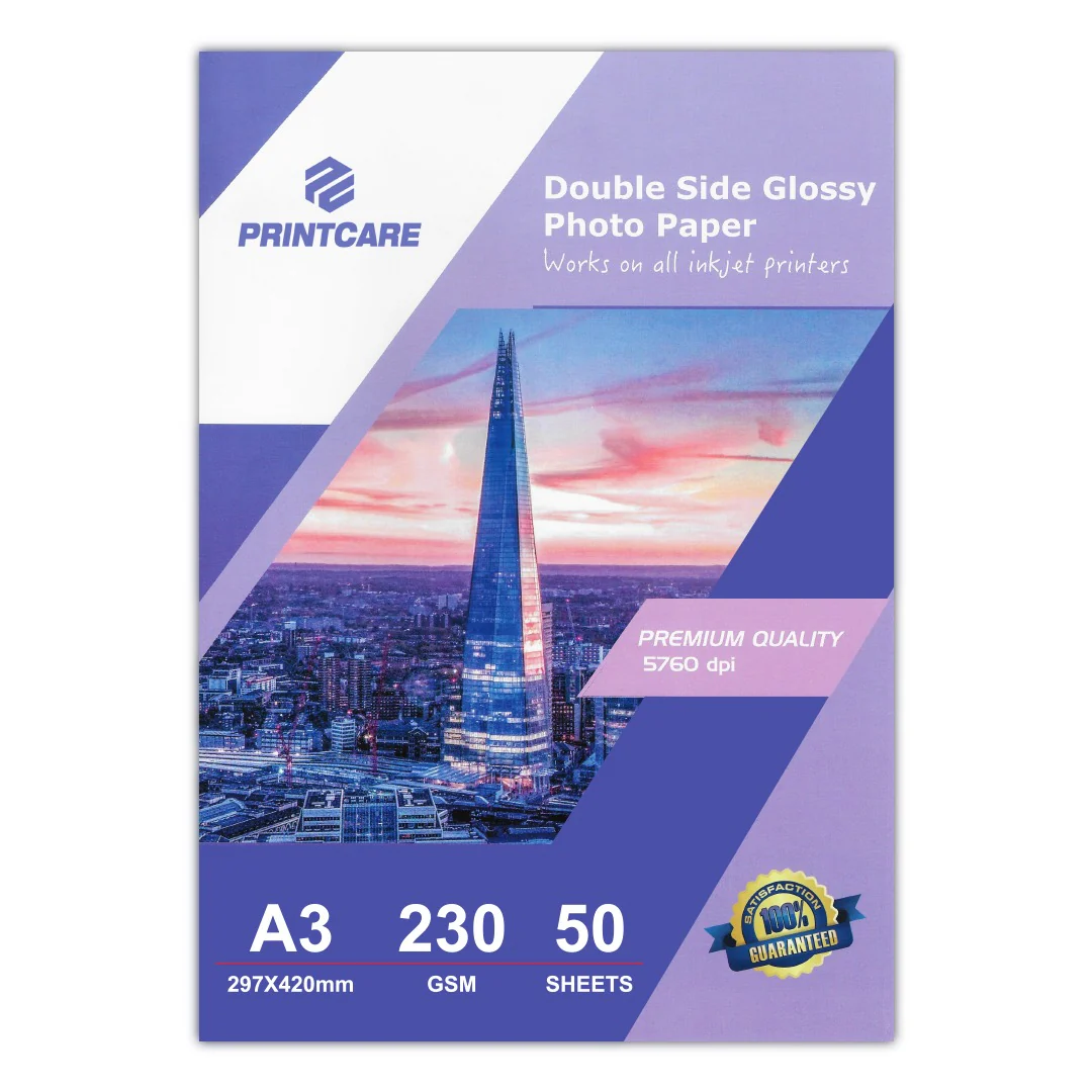 Print Care Double Side Glossy Photo Paper – A3/ 50 Sheets/ 230GSM/ Inkjet Printer